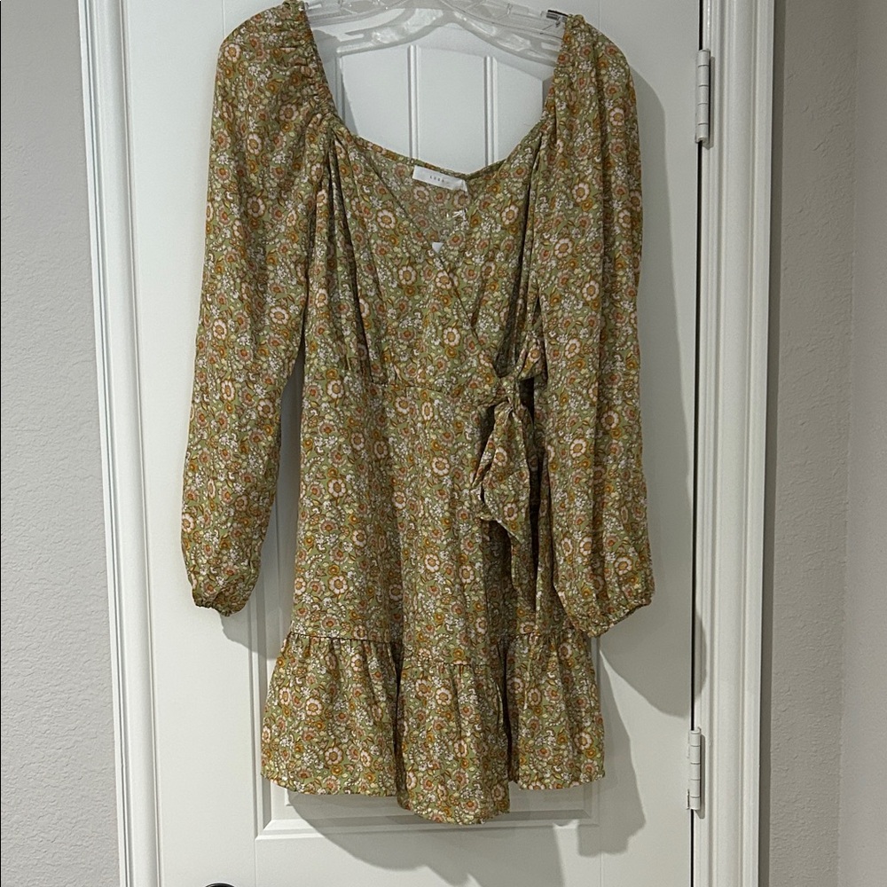 Lush Wrap Dress in Floral Yellow and Green